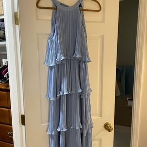 Elegant Light Blue Pleated Dress